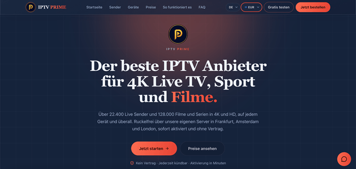 IPTVPrime Germany service screenshot