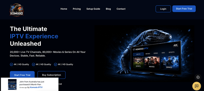 KomodoIPTV website and subscription offers